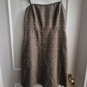 V&X Plaid Mini Dress - Brown/Grey Checked Sleeveless - Size Medium